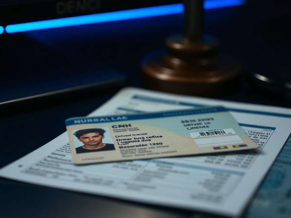 CNH e documento do veículo sobre a mesa do escritório