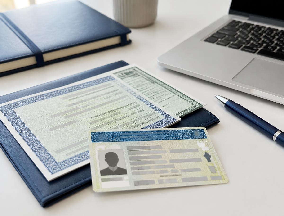 CNH e documentos do veículo sobre a mesa